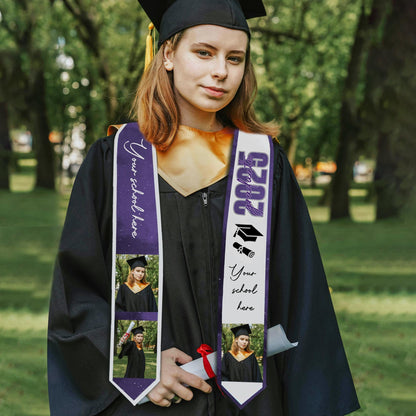 Custom Graduation Stole Class of 2025 Customized Congratulations Sash with Photo Name School Graduation - Customize Graduation Stoles Flag