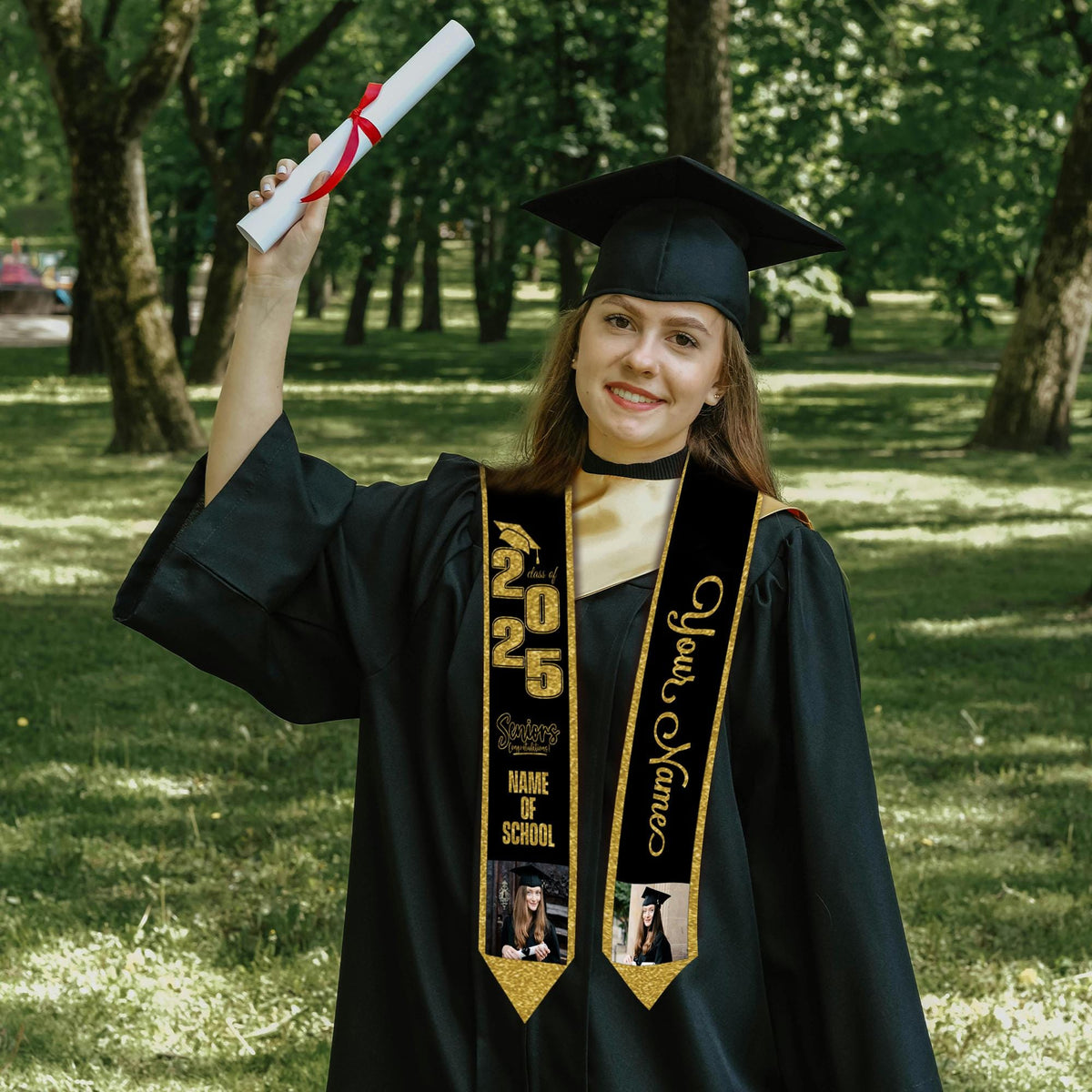 Custom Graduation Stole Class of 2025 Customized Congratulations Sash with Photo Name School Graduation - Customize Graduation Stoles Flag