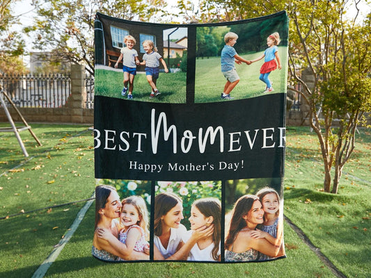 Personalized Photo Blanket,Photo Blanket with Text,Best Mom Ever Blanket,Memorial Blanket,Photo Collage Mom Gift for Her, Mother's Day Gifts