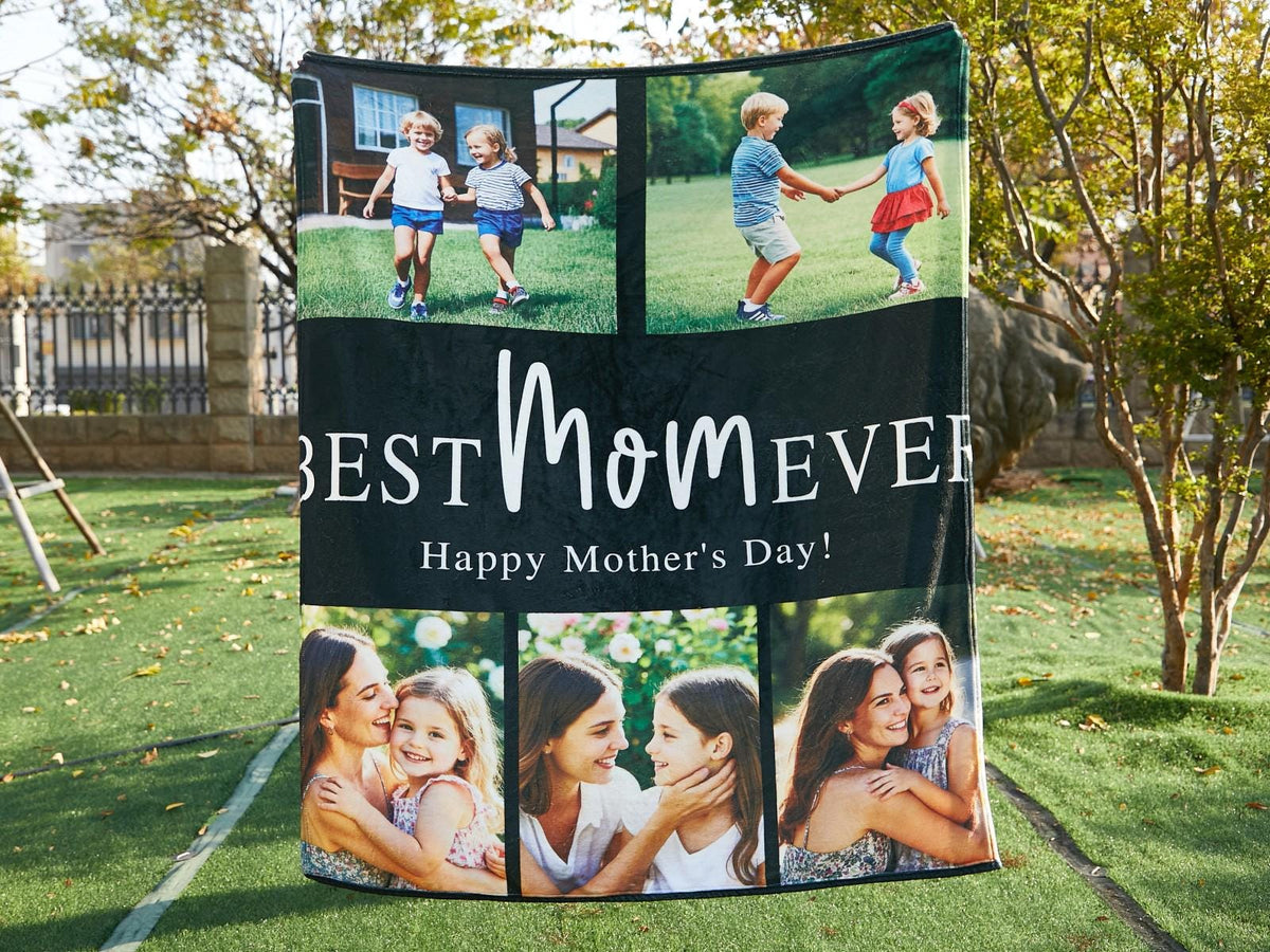 Personalized Photo Blanket,Photo Blanket with Text,Best Mom Ever Blanket,Memorial Blanket,Photo Collage Mom Gift for Her, Mother's Day Gifts