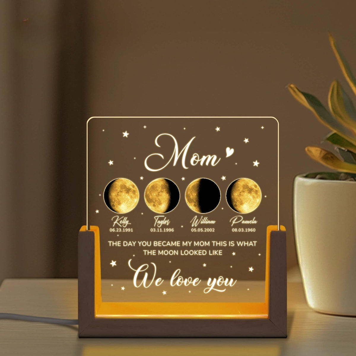 Personalized Moon Phase by Date Gift, Personalised Mom Moon Phase Night Light, Mother s Day Gift, Gift For Mom, Custom Lunar By Date Gifts