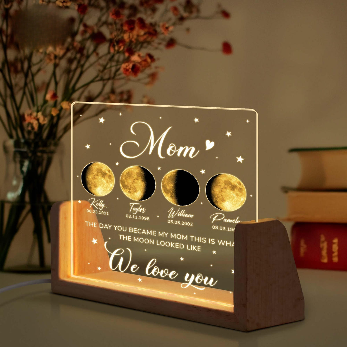 Personalized Moon Phase by Date Gift, Personalised Mom Moon Phase Night Light, Mother s Day Gift, Gift For Mom, Custom Lunar By Date Gifts