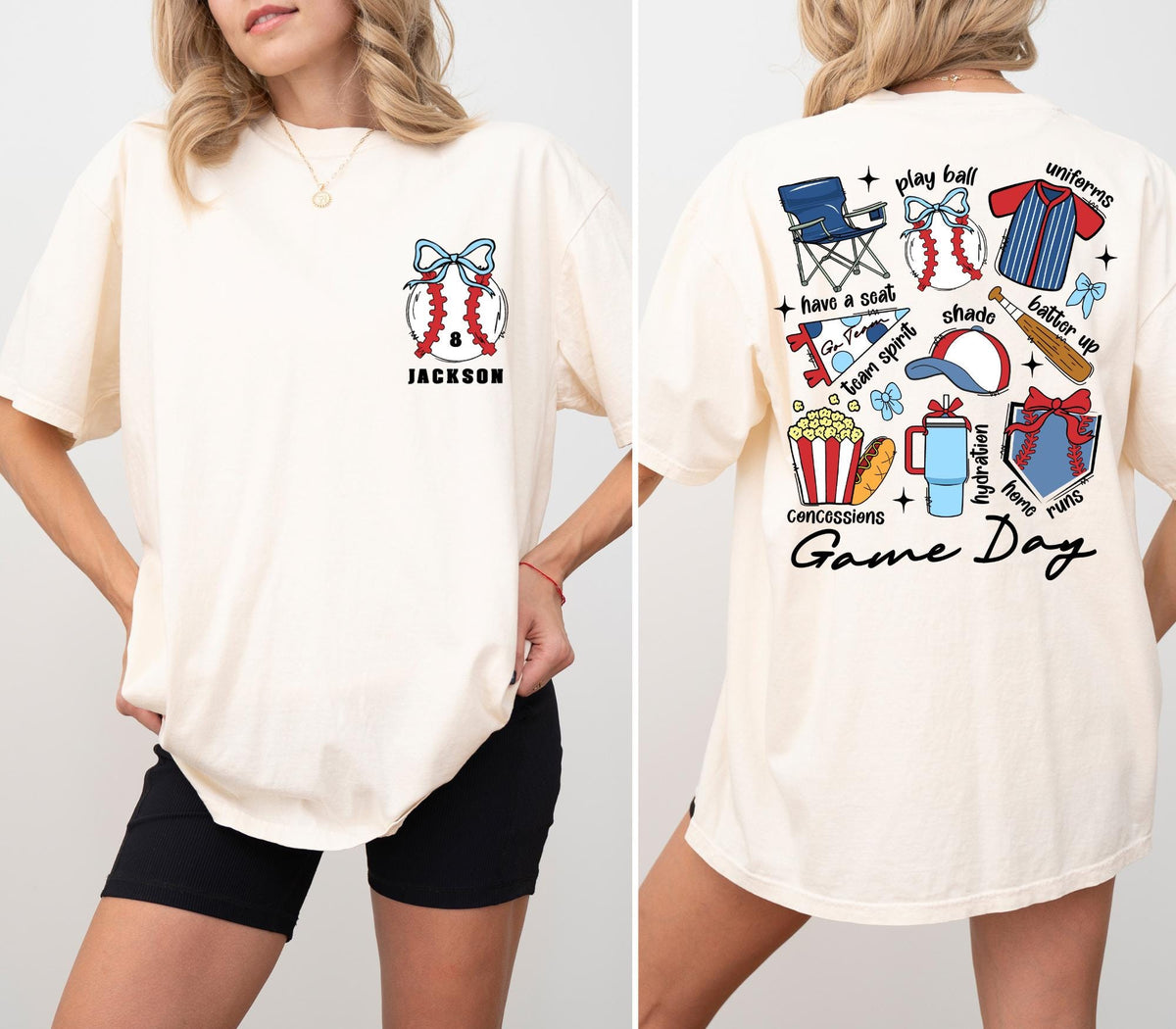 Personalized Baseball Mama Shirt, Baseball Mom Shirt with Kid Name Number, Game Day Mom Shirt, Coquette Baseball Mom Shirt