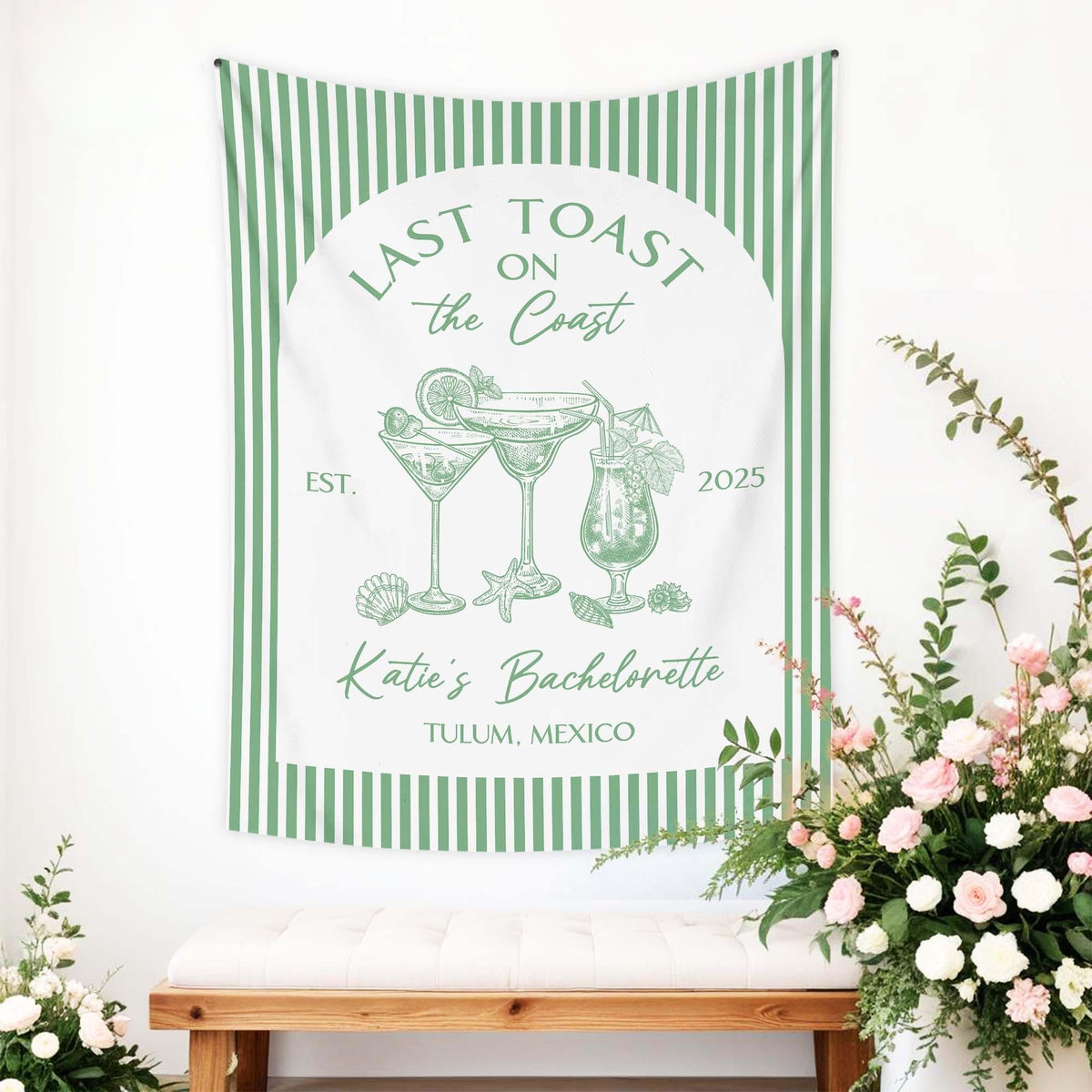 Custom Beach Bachelorette Tapestry, Bachelorette Party Backdrop, Coastal Bachelorette Party Banner, Toast on the Coast Photo Backdrop
