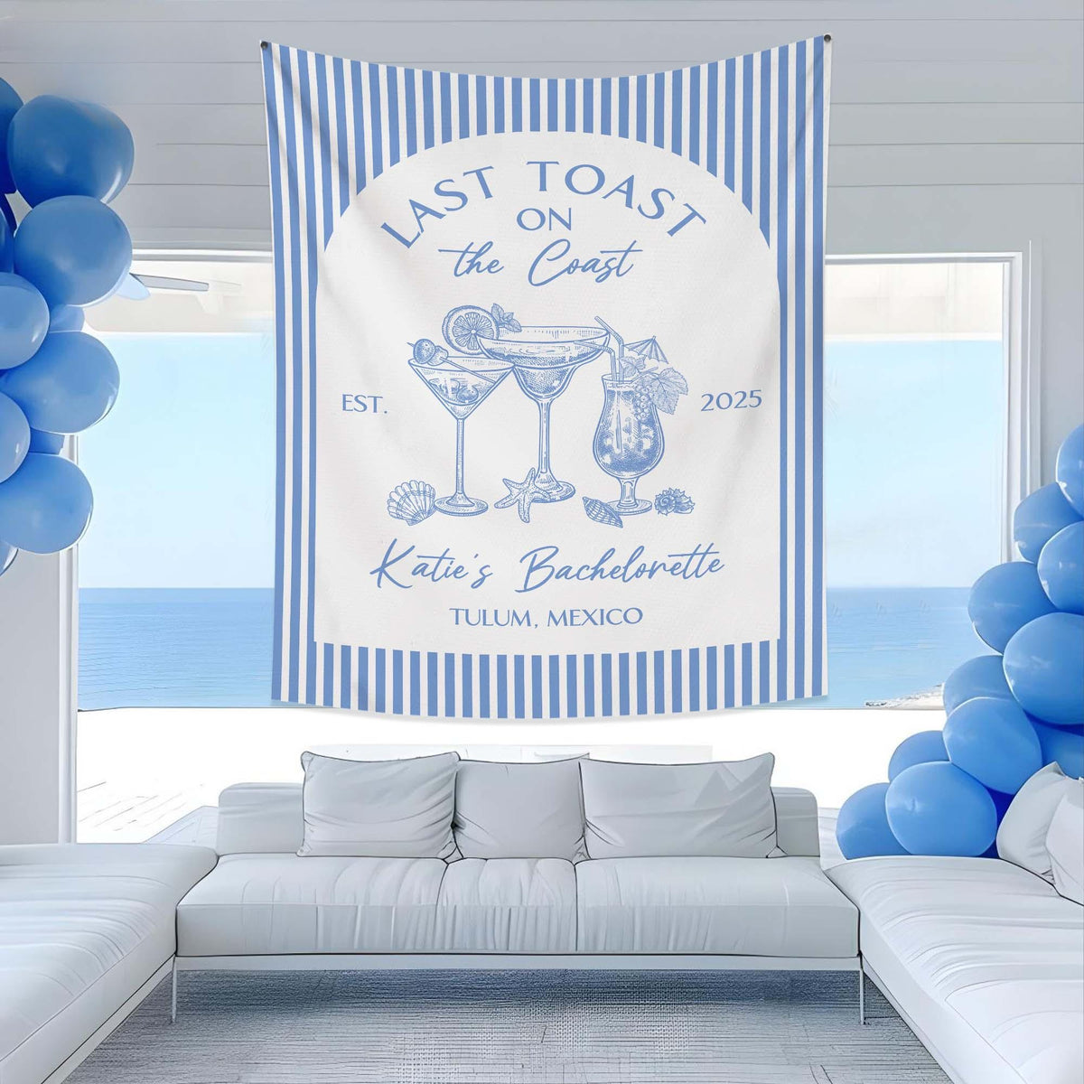 Custom Beach Bachelorette Tapestry, Bachelorette Party Backdrop, Coastal Bachelorette Party Banner, Toast on the Coast Photo Backdrop