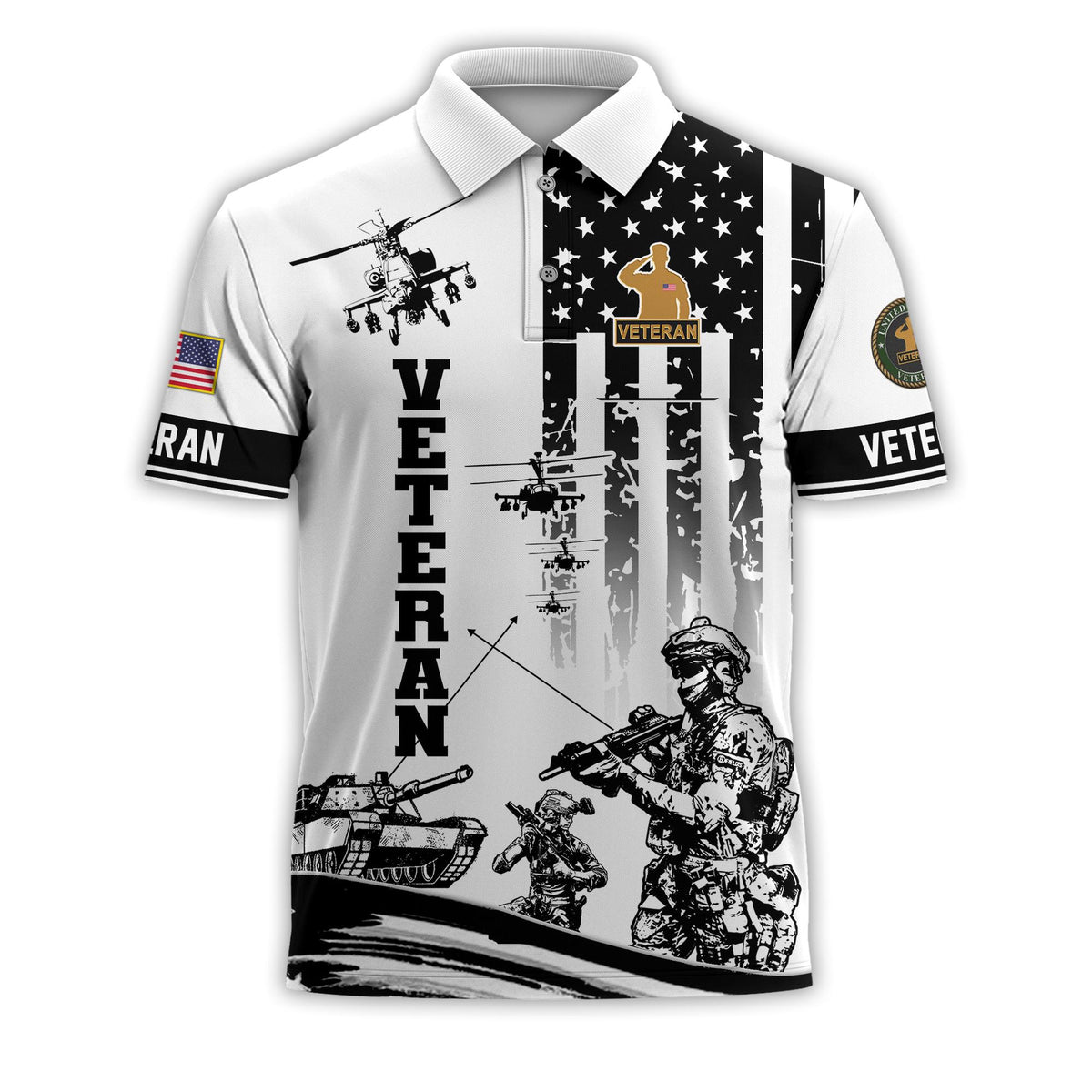 All Over Printed Veteran Polo Military Polo, Patriotic Golf Polo, American Flag Polo Shirt, Tactical Polo, Veterans Day Gift