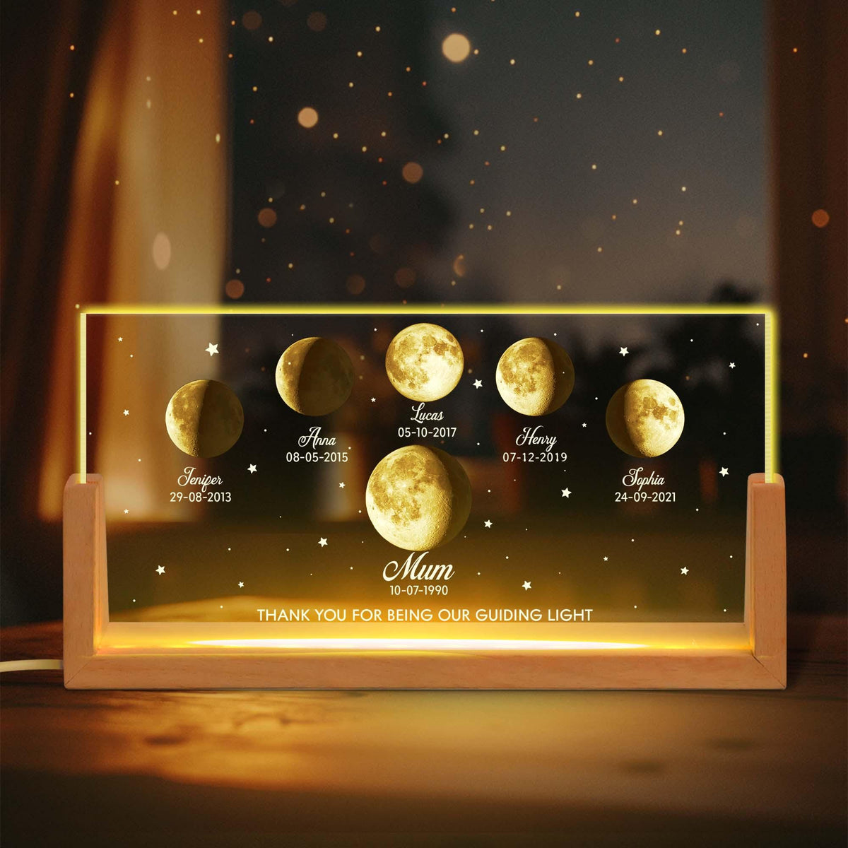Custom Moons Phase LED Night Light, Personalized Moons Phase with Kids Names, Mother s Day Gifts,Gift for Mama,Custom Night light Moon Phase