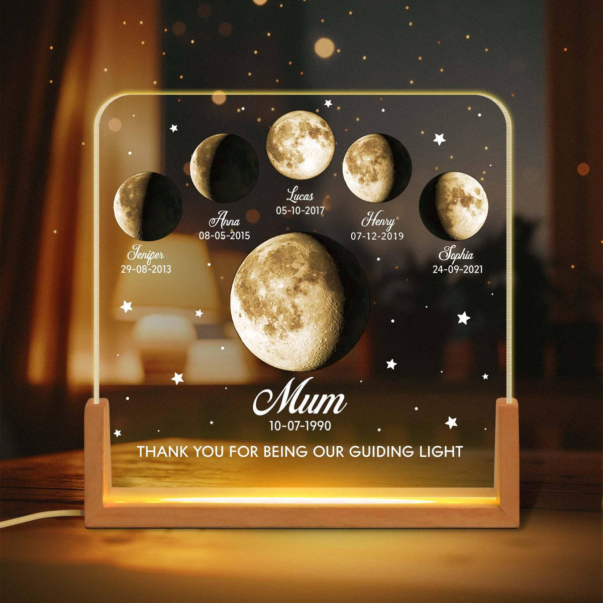 Custom Moons Phase LED Night Light, Personalized Moons Phase with Kids Names, Mother s Day Gifts,Gift for Mama,Custom Night light Moon Phase