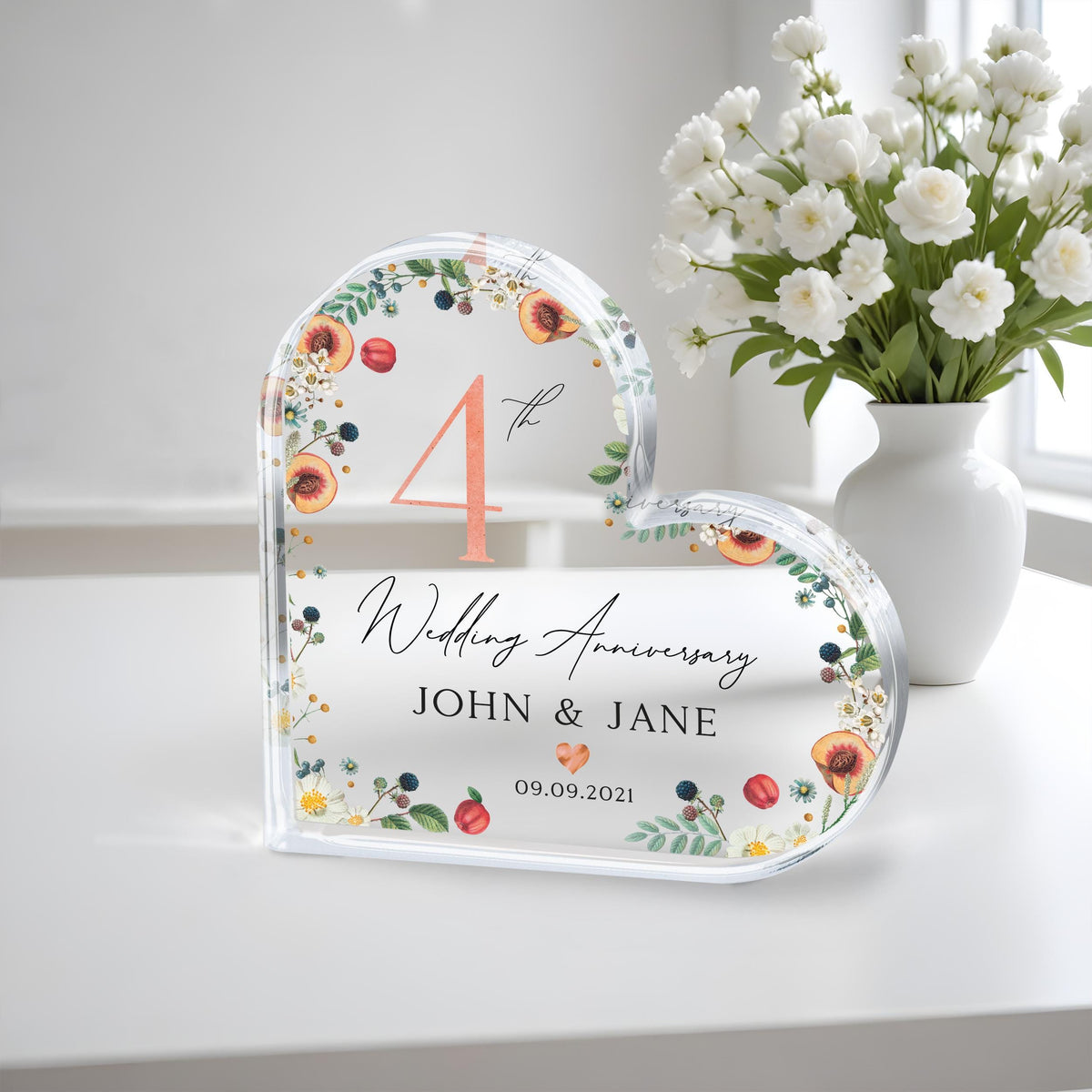 4th Wedding Anniversary Gift, Fruit and Flowers Anniversary Gift, Wedding Anniversary Keepsake, Wedding Anniversary Gift for Husband Wife