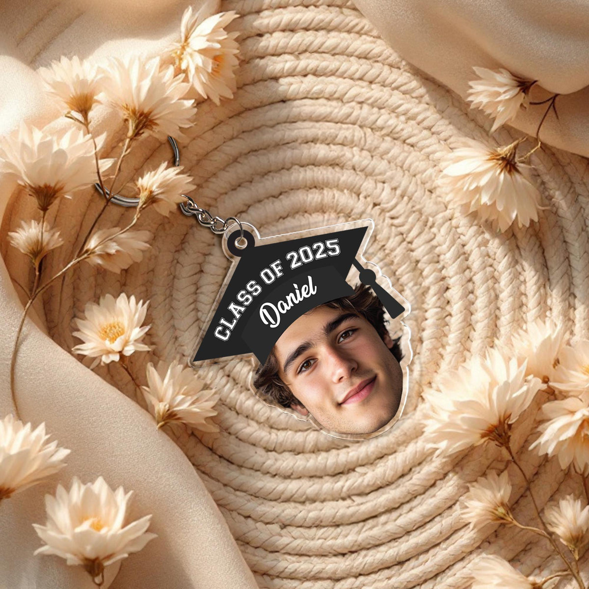 Custom Graduation Face Keychain, Cutout Grad Face Keychain, Class of 2025 Name Keyholder, Cute Graduation Keepsake, Bulk Graduate Gifts