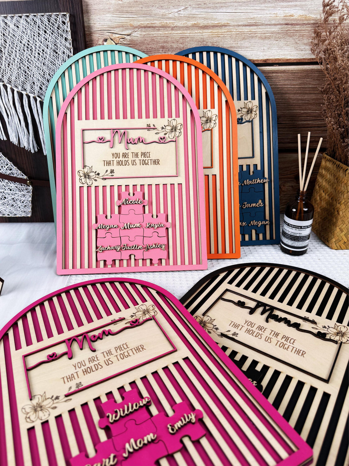 Mothers Day Gift,Personalized Unique Mom Puzzle Sign With Stand,You are the Piece that holds us together,Custom Puzzle Pieces Gift for Mom