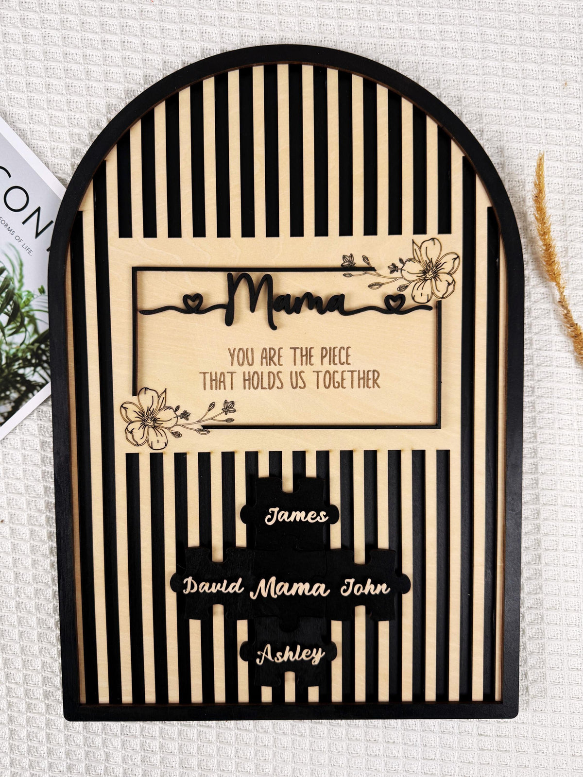 Mothers Day Gift,Personalized Unique Mom Puzzle Sign With Stand,You are the Piece that holds us together,Custom Puzzle Pieces Gift for Mom