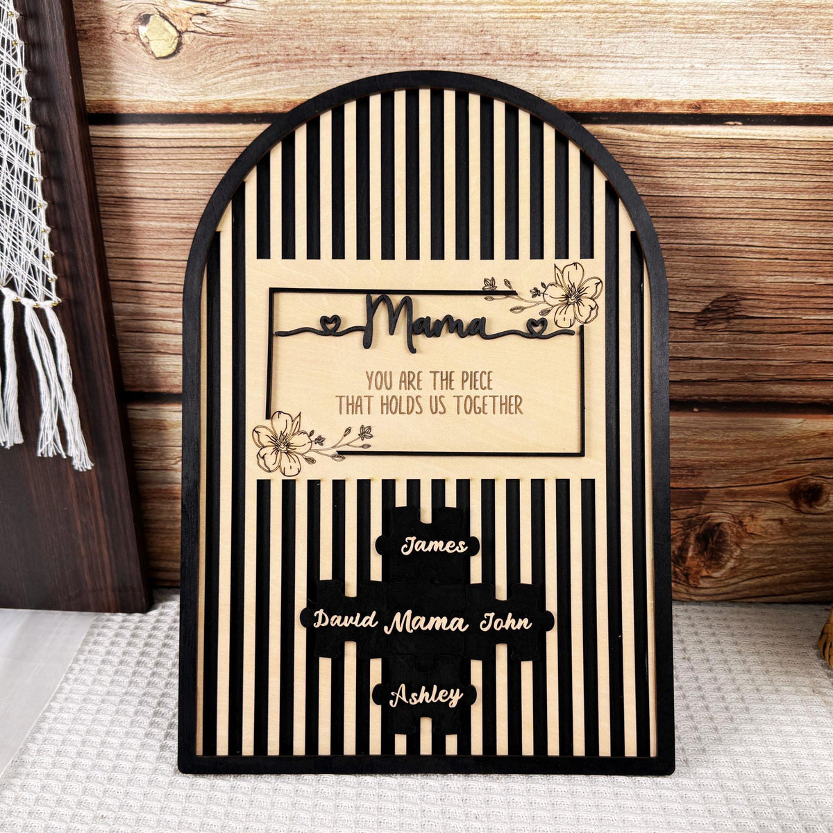 Mothers Day Gift,Personalized Unique Mom Puzzle Sign With Stand,You are the Piece that holds us together,Custom Puzzle Pieces Gift for Mom
