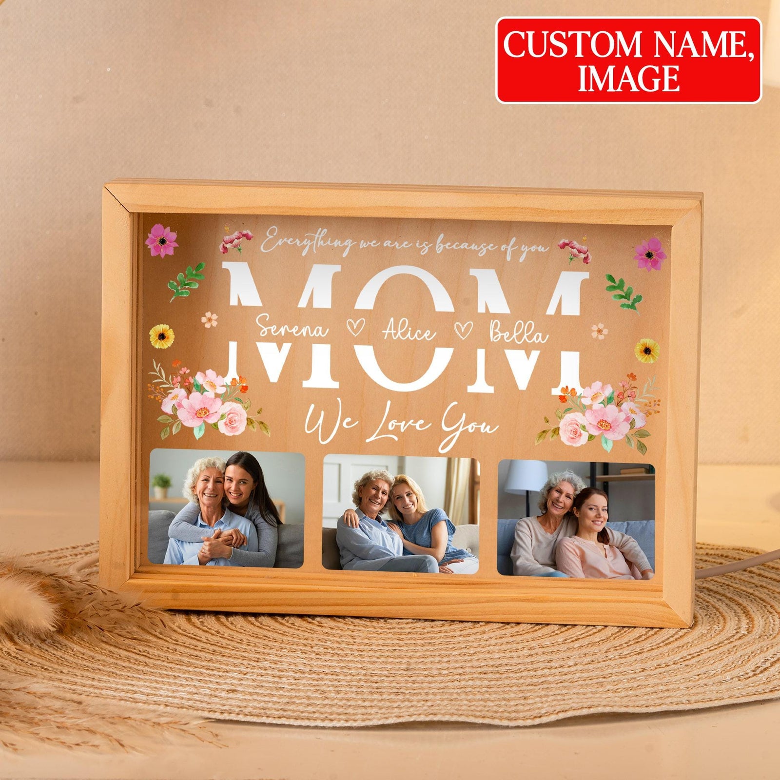 Custom Photo Frame Light Box, Personalized Night Light, Everything We Are Is Because Of You, Best Mom Ever, Mother's Day Gift From Family