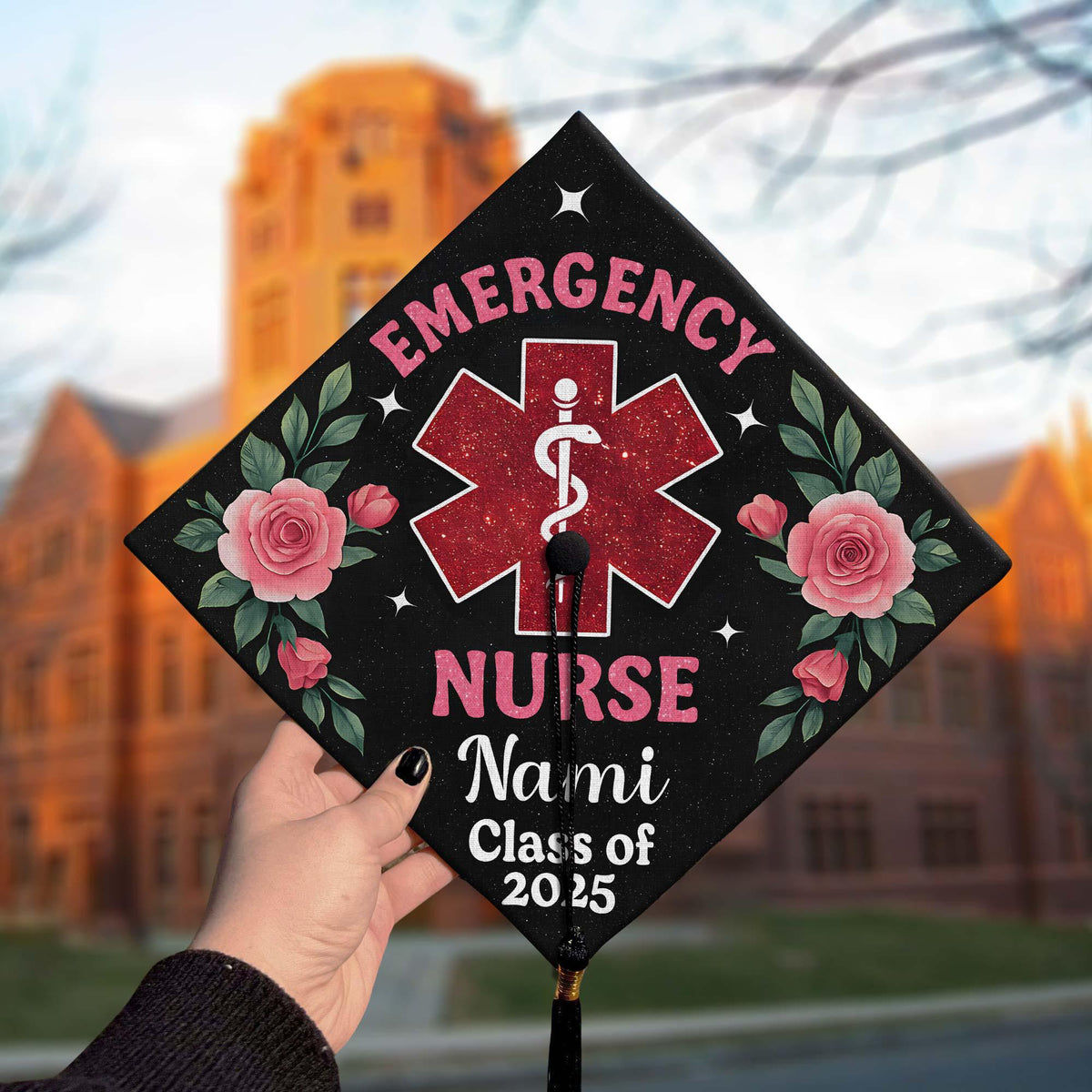 Graduation Cap Emergency Model Personalized Emergency Nurse Graduation Cap Topper, ER Grad Cap Topper ...