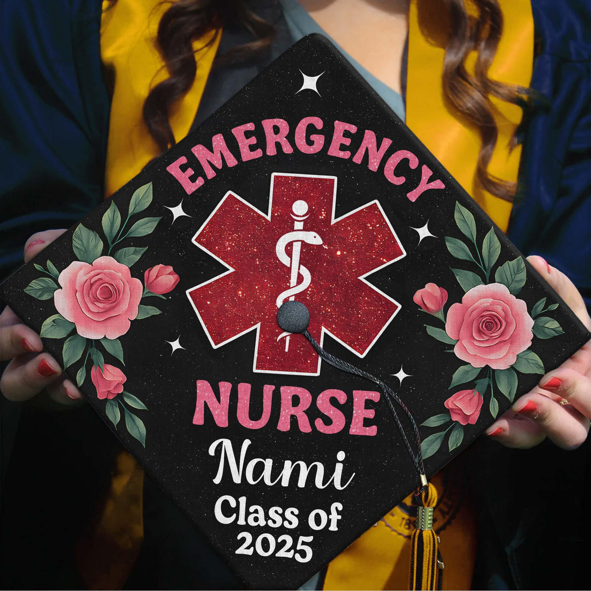 Personalized Emergency Nurse Graduation Cap Topper, ER Grad Cap Topper, Custom Nursing Grad Cap Topper , Class Of 2025, ER Nurse Cap