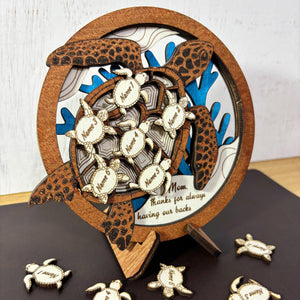 Personalized Wooden Sea Turtle Mom Gift Custom Family Name Sign Mother's Day or Birthday Keepsake
