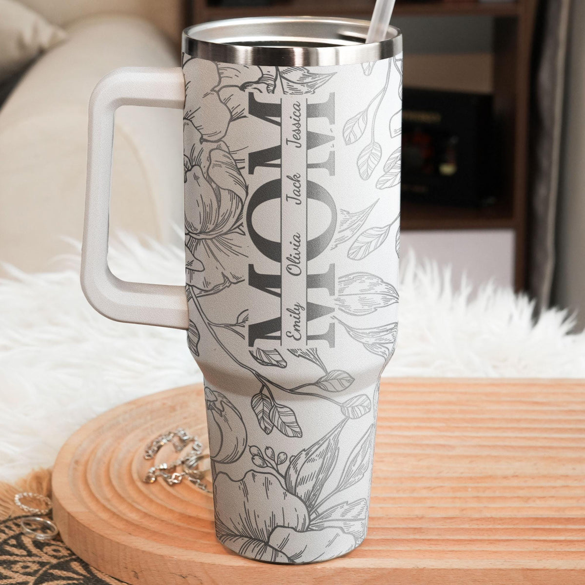 Custom Kids' Names - Personalized 40oz Tumbler, Floral Mom Tumbler, Custom Name Gift, Mother's Day Gift, Gift For Mom Mama Grandma From Kids