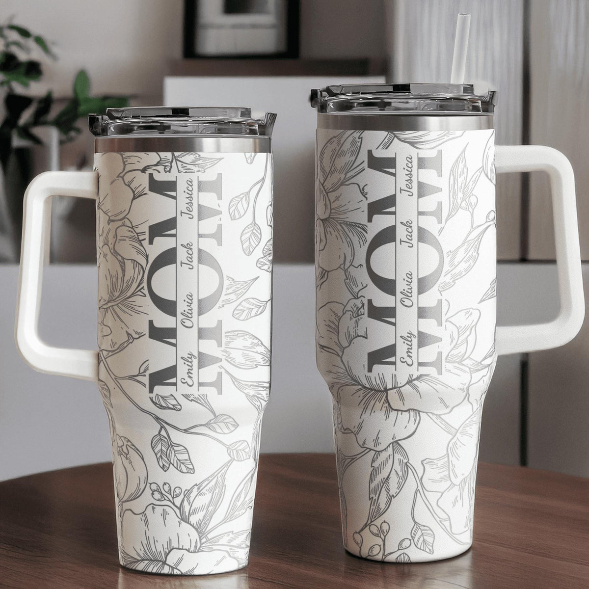 Custom Kids' Names - Personalized 40oz Tumbler, Floral Mom Tumbler, Custom Name Gift, Mother's Day Gift, Gift For Mom Mama Grandma From Kids