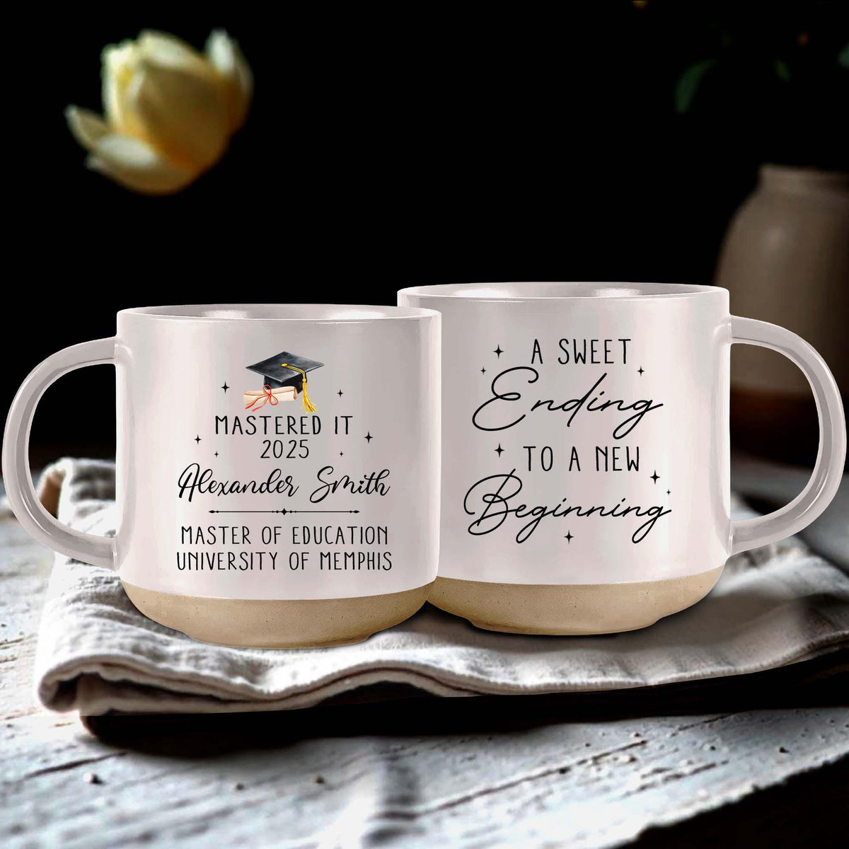 Custom Masters Degree Pottery Mug, Graduation Gift For Her Him, Mastered It 2025 Mug, Graduation Master's Degree,Gift Graduate Personalized