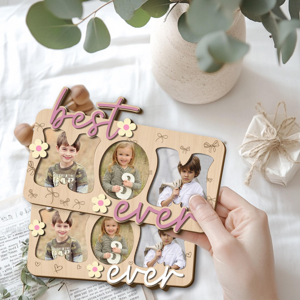 Best Mom Ever Mothers Day Photo Frame, Custom Picture Frame, Mother's Day Gift, Mom and Kids Photo Wall Sign, Wood Stand, Mom Birthday Gift