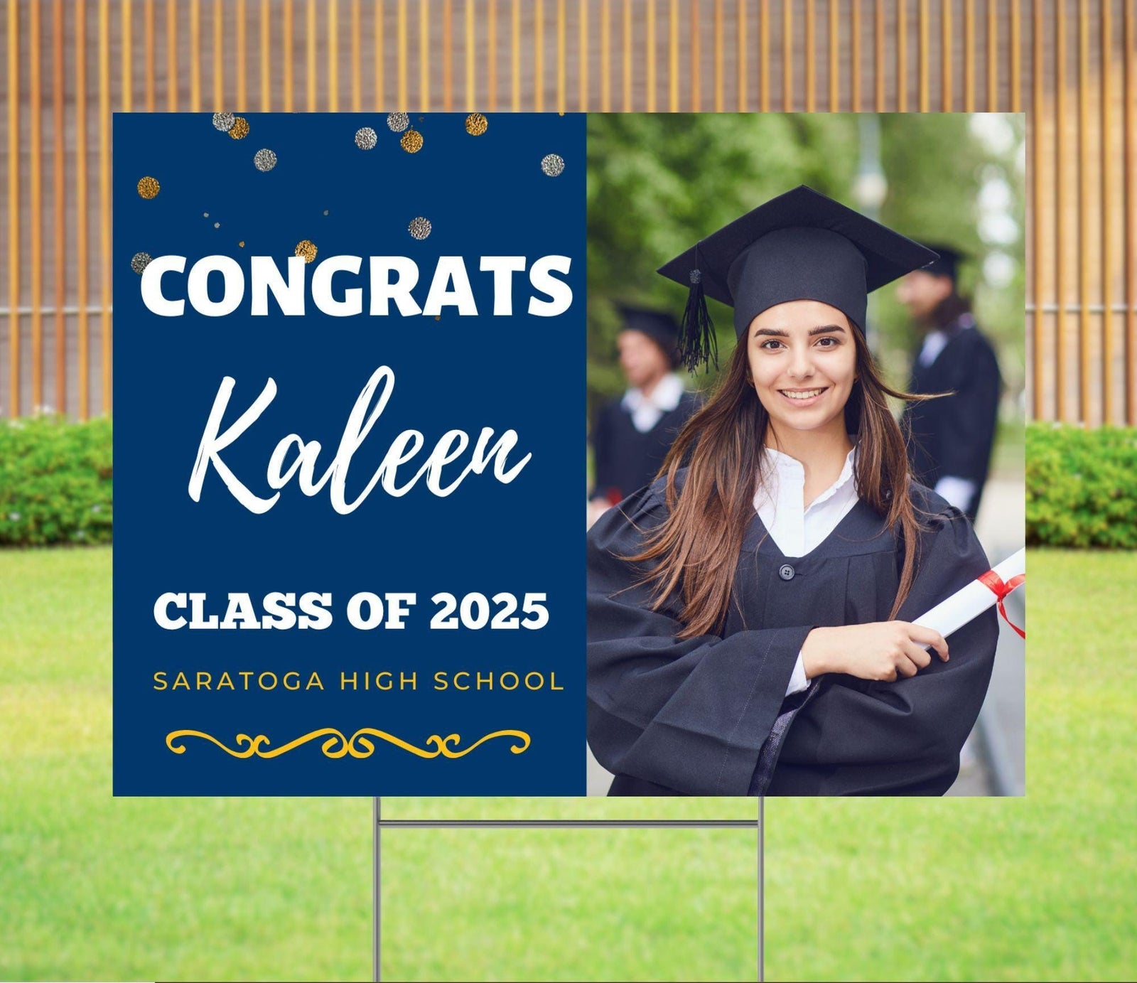 Graduation Yard Sign with H-Stake, Personalized Outdoor High School College Graduation Signs, Custom Lawn Decorations, Class of 2025 Sign