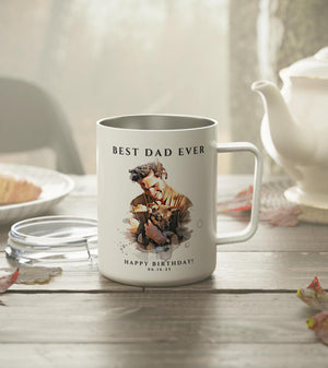 Custom Father's Day Mug Watercolor Portrait Coffee Cup, Personalized Dad's Day Anniversary Photo Tea Drinkware Gift for Him Husband Dad