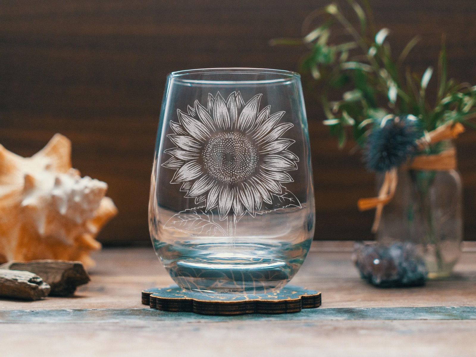 Sunflower Glasses | Personalized Whiskey, Wine & Beer Etched Glassware, Flower Gifts for Her, Farmhouse Summer D cor, Country Style Accents