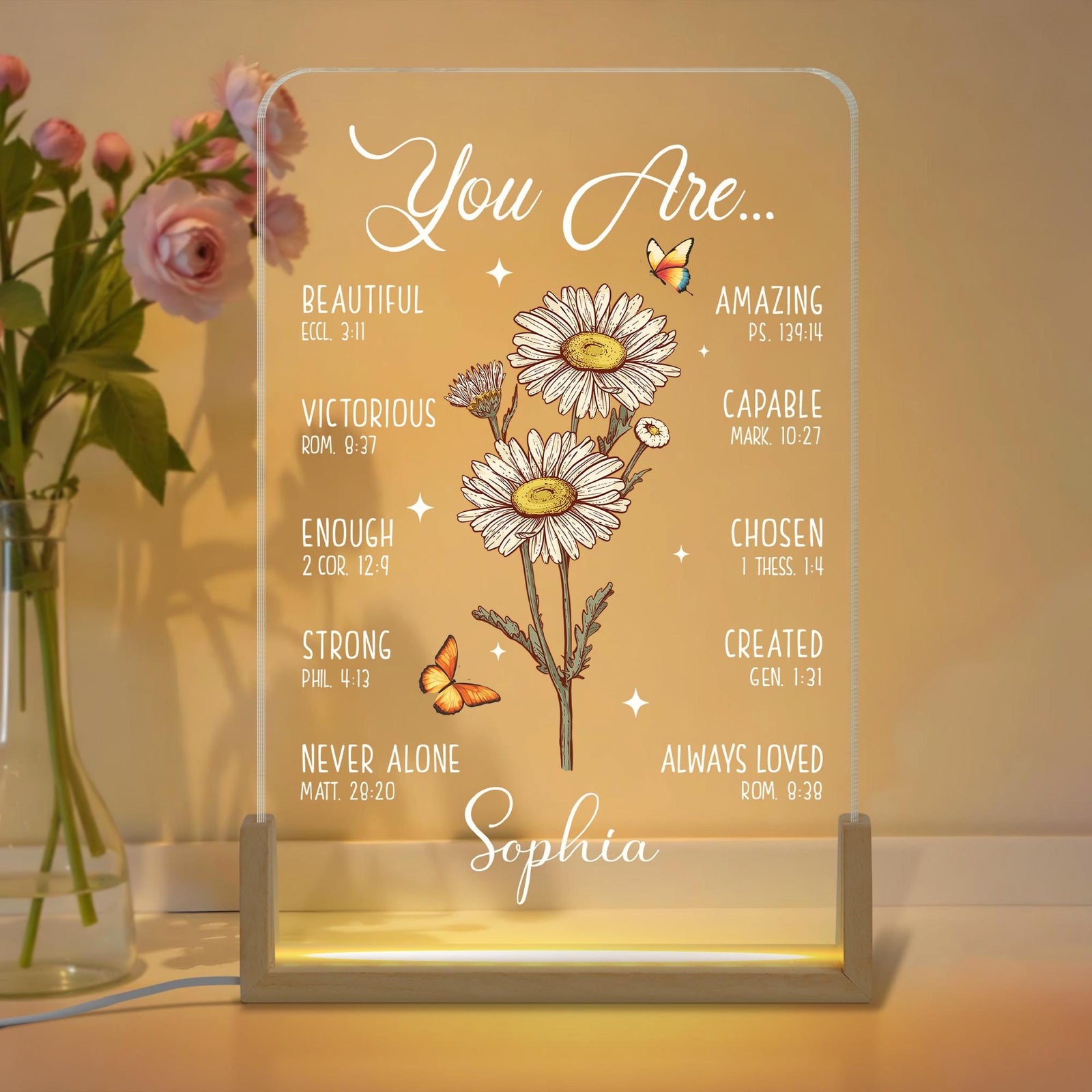 Personalized Bible Verse LED light, Custom Faith Christian Birthday Gift for Her, Christian Home Decor,Faith Based Decor,Religious LED Light