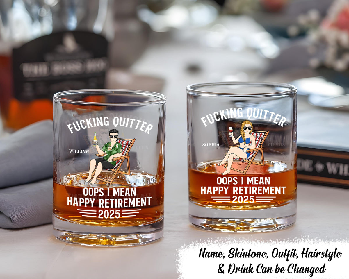 Oops I Mean Happy Retirement - Personalized Whiskey Glass, Retirement Whiskey Glasses, Funny Retirement Cocktail Glass, Custom Gifts 2025