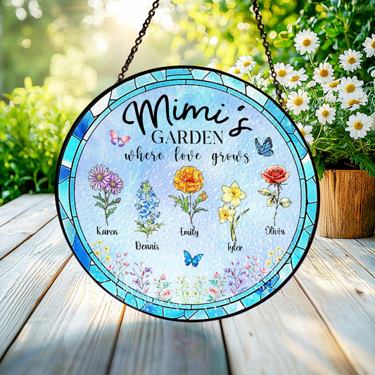 Personalized Mimi's Garden Stained Glass Suncatcher, Mother's Day Gift, Gift For Grandma, Nana Birth Month Flower,Mama's Gifts,Mimi's Garden