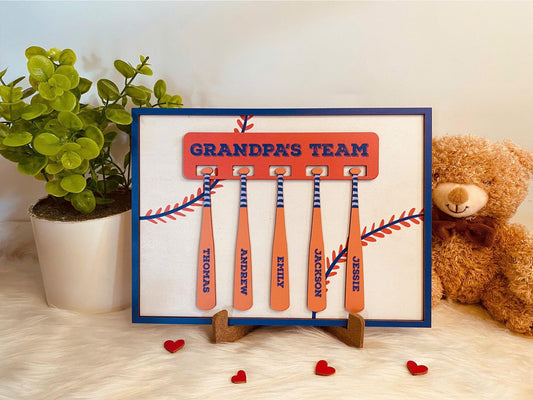 Baseball Grandpa Gift with Grandkids Names Sign, Custom Grandpa's Team Sign, Dad Gifts from Daughter Son, Father's Day Gift, Baseball Coach
