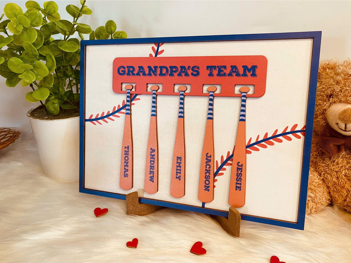 Baseball Grandpa Gift with Grandkids Names Sign, Custom Grandpa's Team Sign, Dad Gifts from Daughter Son, Father's Day Gift, Baseball Coach