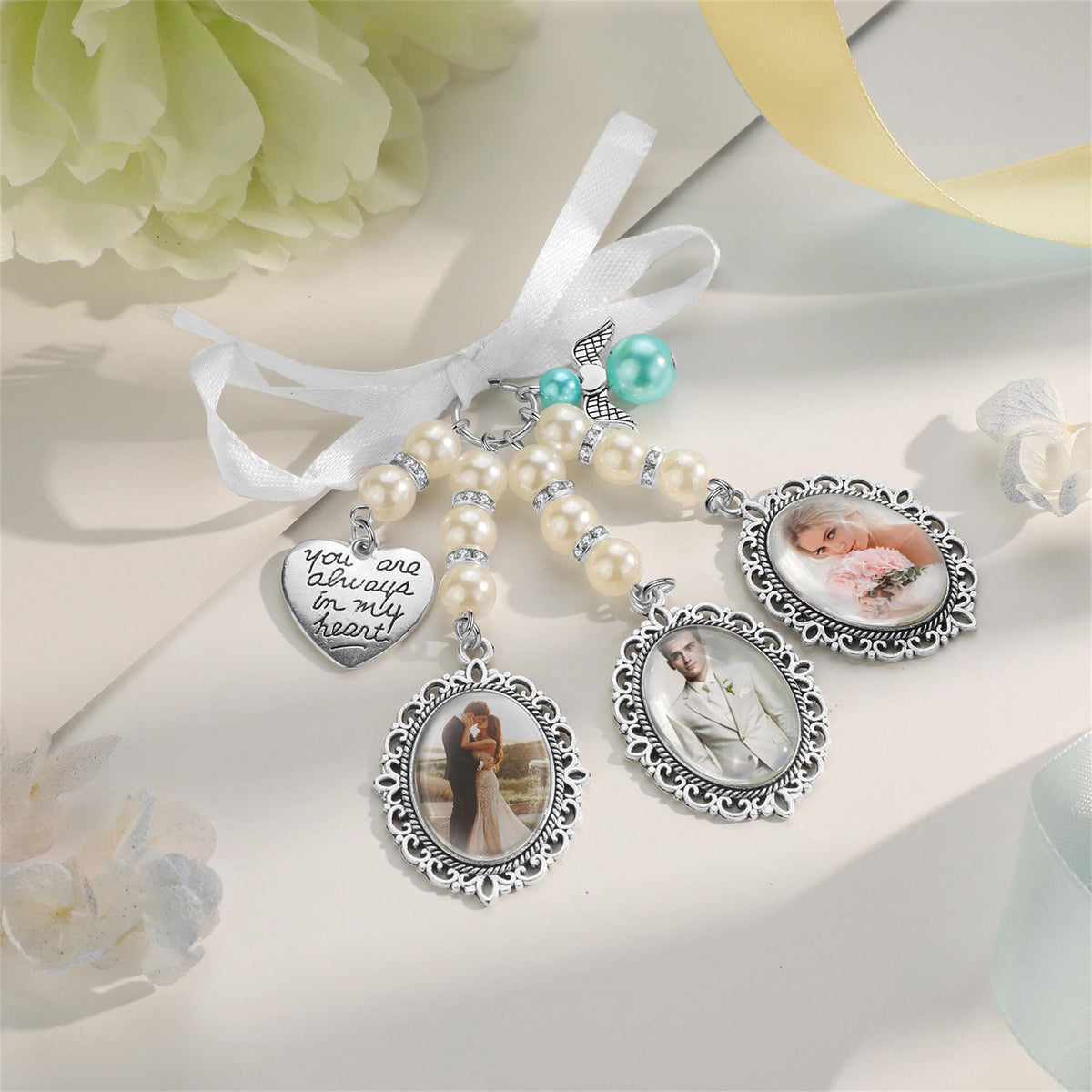 Personalized Bridal Bouquet Charm, Custom Photo Bouquet Pendant, Wedding Memorial Keepsake, Wedding Memorial Gifts For her, Wedding Favors