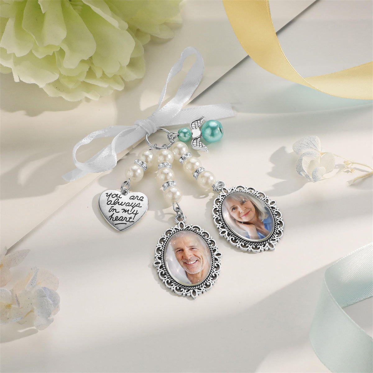 Personalized Bridal Bouquet Charm, Custom Photo Bouquet Pendant, Wedding Memorial Keepsake, Wedding Memorial Gifts For her, Wedding Favors