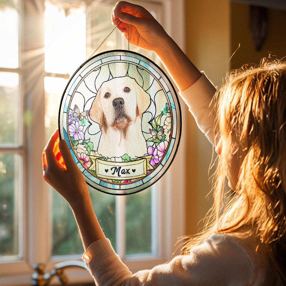 Custom Pet Portrait Stained Glass Suncatcher, Dog Memorial Sun Catcher, Sympathy Gifts, Pet Loss Gifts, Gift for Dog and Cat Lovers