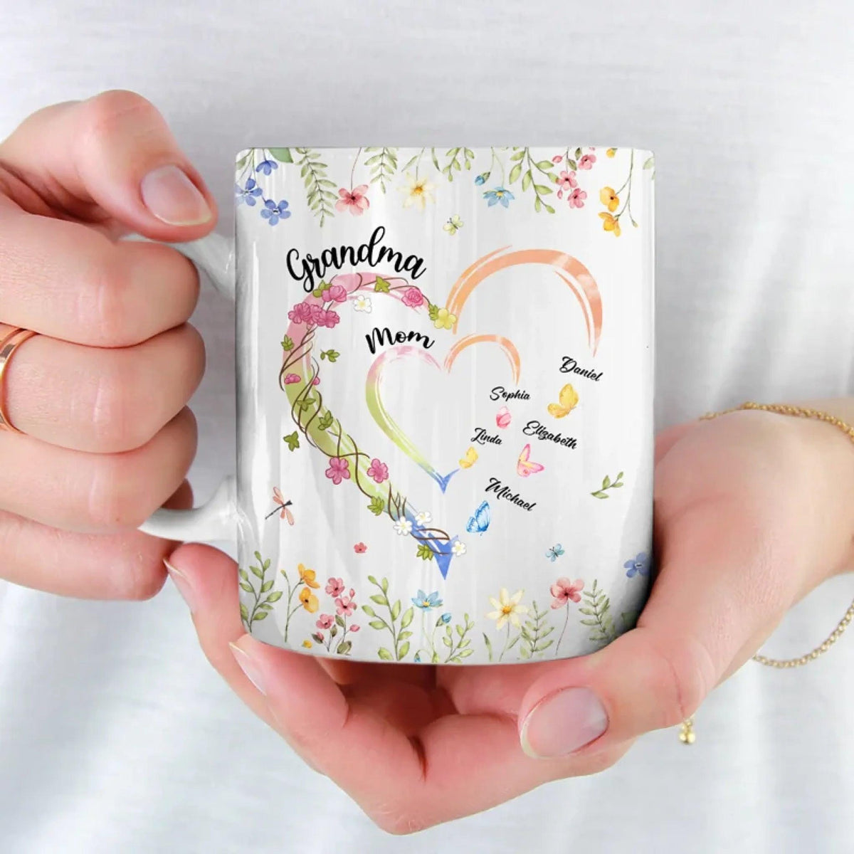 Custom Grandma Heart Mug, Grandma Mug, Grandma Heart With Kid Names Mug, Custom Grandma With Kid Names Mug, Mom and Grandma Mug