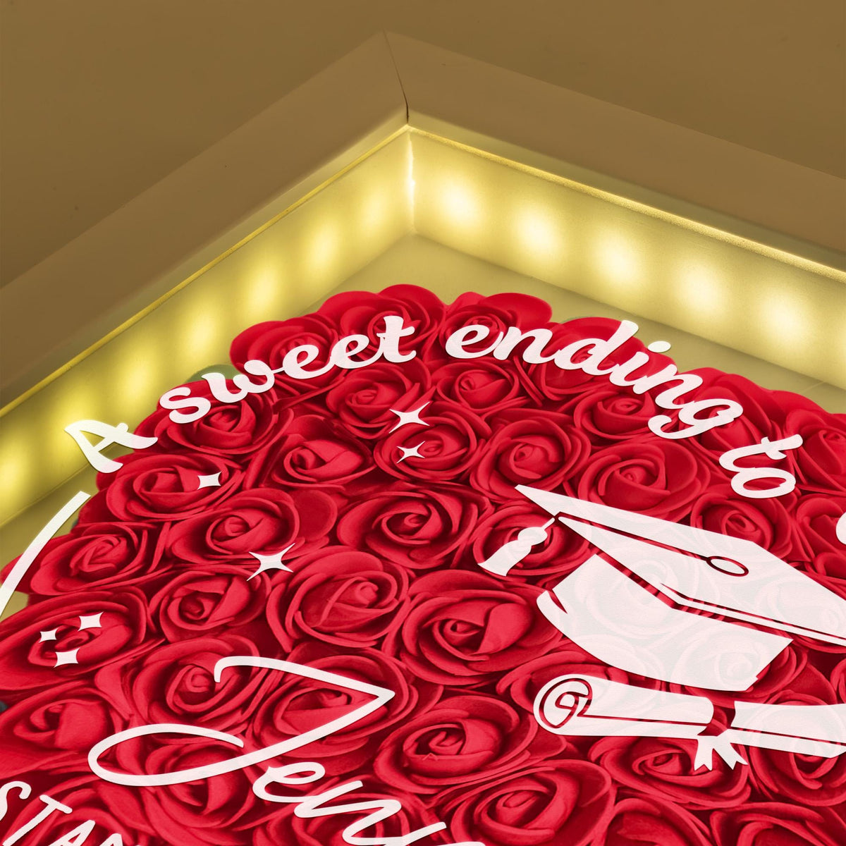 Sweet Ending To New Beginning - Personalized Flower Shadow Box With LED Light, Grad Gift For Her, Gift For Daughter, College Graduation