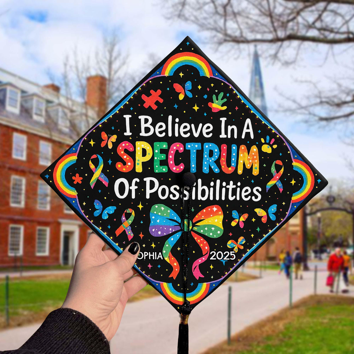 Custom Spectrum of Possibilities Graduation Cap Topper - Autism Teacher Graduation Cap, Personalized Class of 2025 Grad Cap Decoration