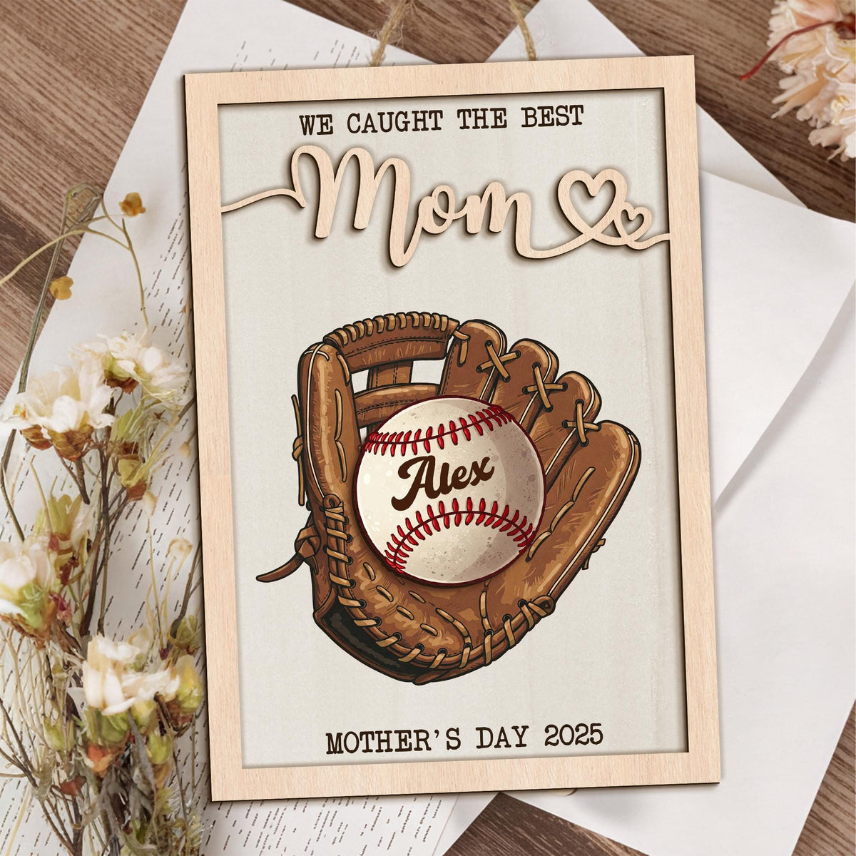 Custom We Caught The Best Mom Wood Sign, Personalized Baseball Mom With Kids Name Sign, Great Ball Catcher, Mother's Gift Ideas For Mom