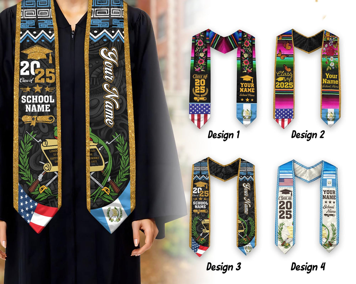 Personalized Guatemalan American Flag Graduation Sash 2025, Guatemala Graduation Stole, Guatemalan Graduation 2025, Custom Graduation Stole