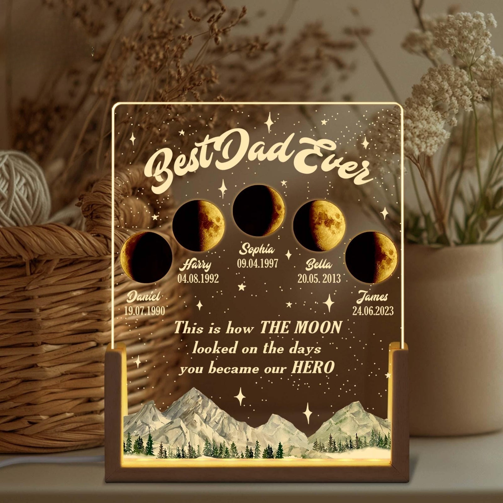 Custom Moons Phase LED Night Light, Personalized Moons Phase with Kids Names, Father s Day Gifts, Gift for Dad,Custom Night light Moon Phase