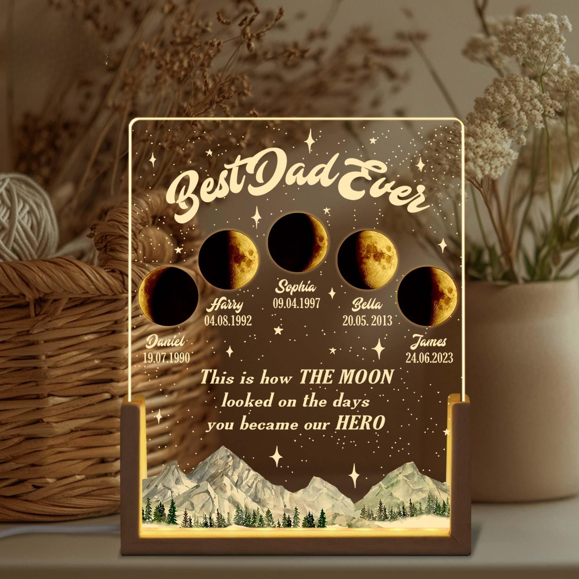Custom Moons Phase LED Night Light, Personalized Moons Phase with Kids Names, Father s Day Gifts, Gift for Dad,Custom Night light Moon Phase