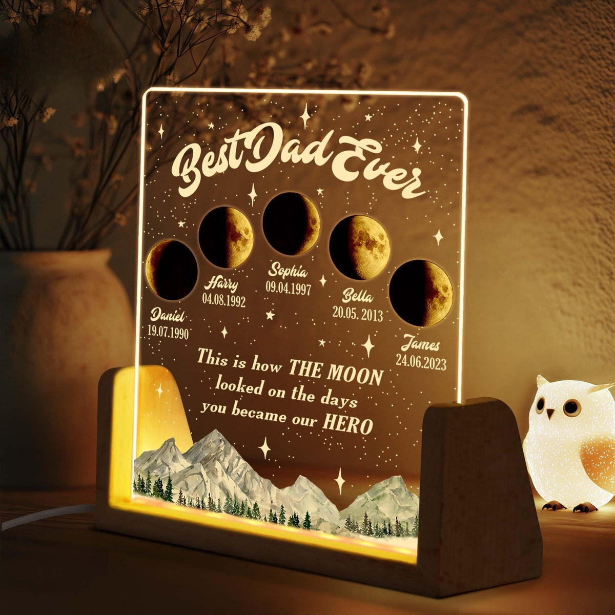 Custom Moons Phase LED Night Light, Personalized Moons Phase with Kids Names, Father s Day Gifts, Gift for Dad,Custom Night light Moon Phase