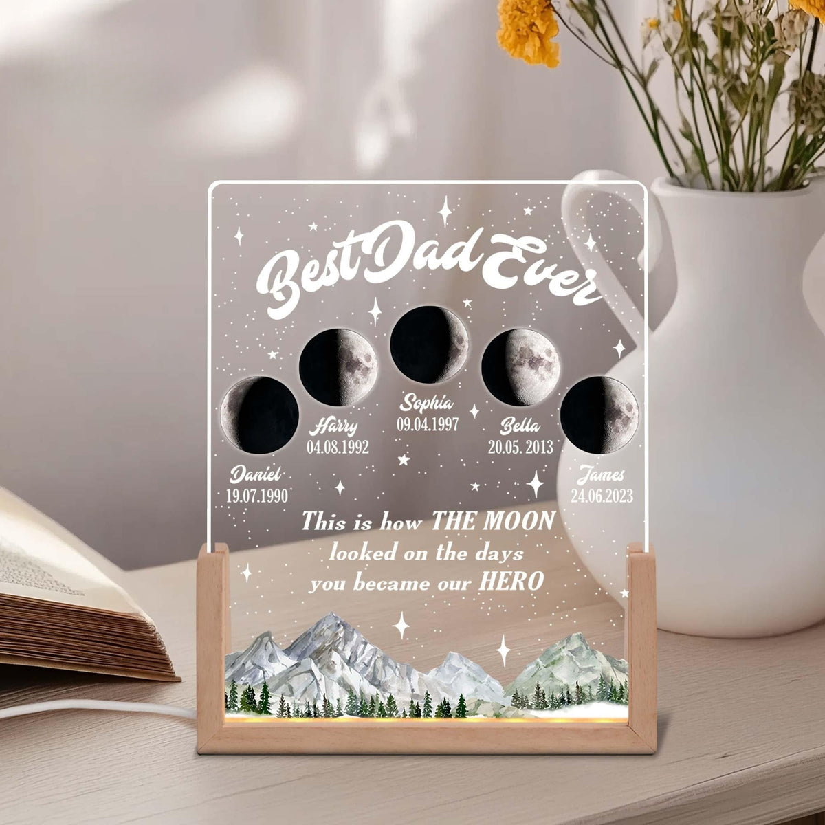 Custom Moons Phase LED Night Light, Personalized Moons Phase with Kids Names, Father s Day Gifts, Gift for Dad,Custom Night light Moon Phase