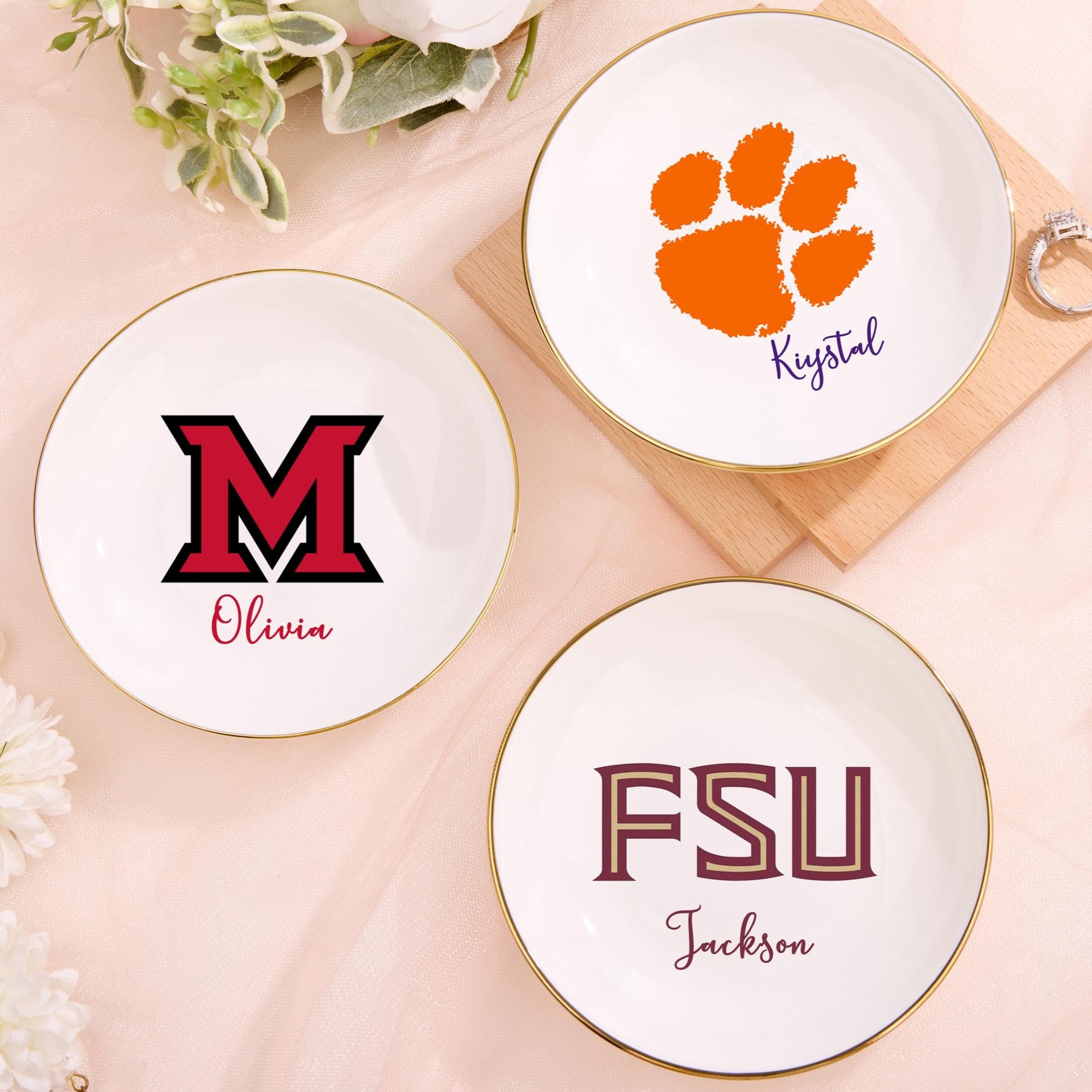 Personalized Name W/ College logo Ring Dish, University Jewelry Dish,College Trinket Jewelry Dish,Class of 2025,Custom Graduation Gift