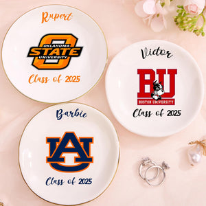 Personalized Name W/ College logo Ring Dish, University Jewelry Dish,College Trinket Jewelry Dish,Class of 2025,Custom Graduation Gift