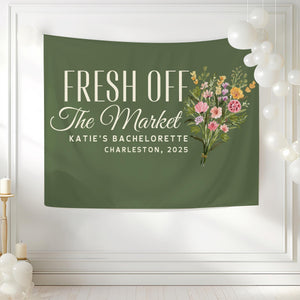 Fresh Off the Market Banner Custom She's Fresh Off The Market Bridal Shower Decor Farmers Market Theme Bachelorette Party Photo Backdrop