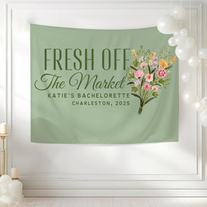 Fresh Off the Market Banner Custom She's Fresh Off The Market Bridal Shower Decor Farmers Market Theme Bachelorette Party Photo Backdrop