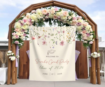 Garden Themed Graduation Photo Backdrop Custom Garden Grad Party Tapestry Graduation Party Wildflower Banner Floral Grad Welcome Sign Decor